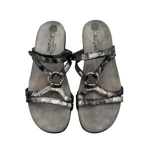 Naot Carmen Pewter Metallic Leather Adjustable Hook & Loop Comfort Sandals